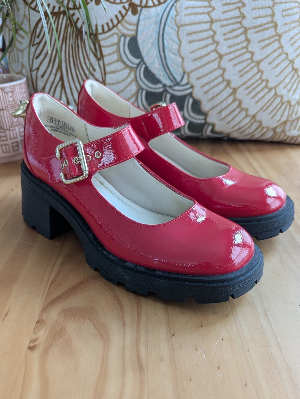 Jenn Ardor Patent Red Chunky Block Heel Mary Jane